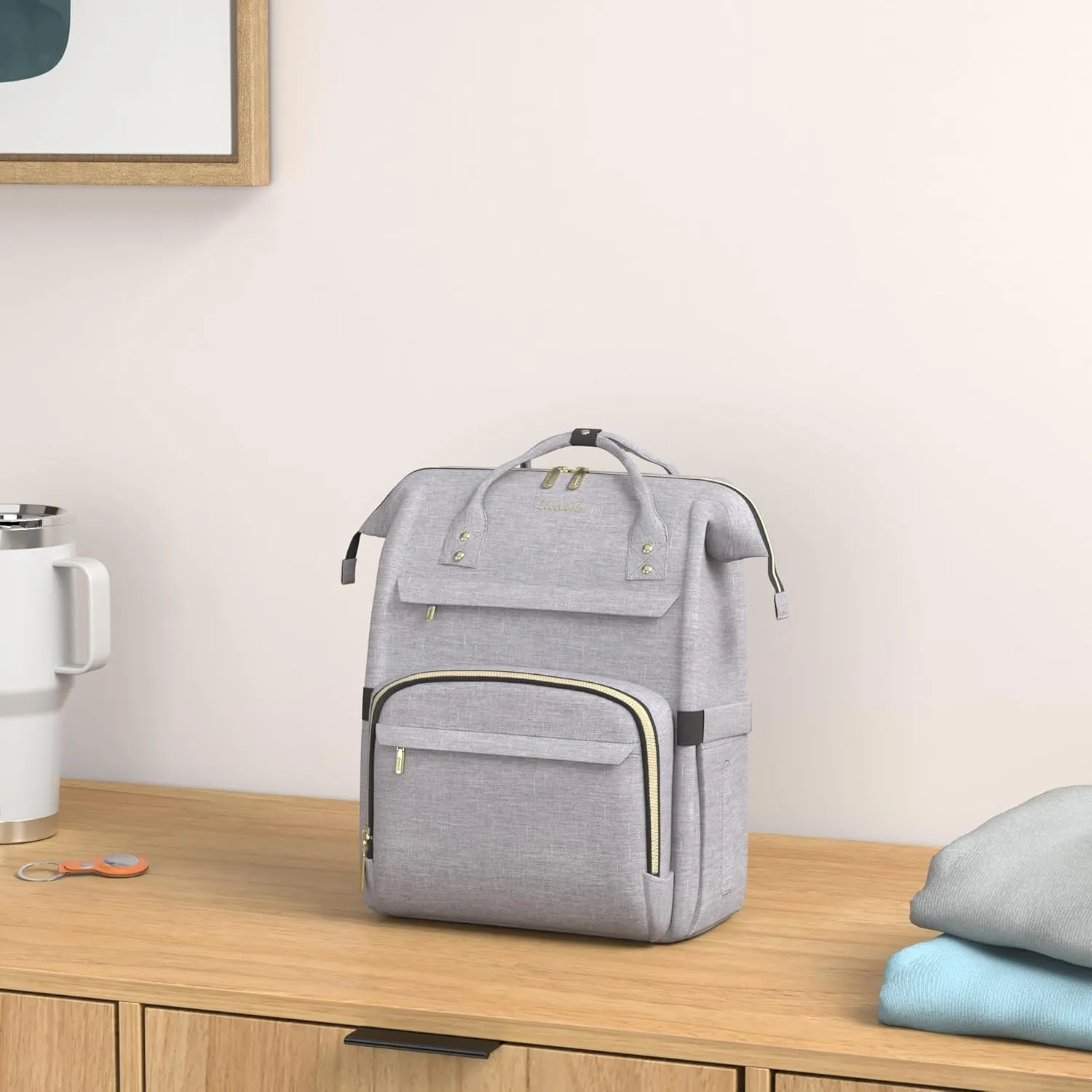LOVEVOOK Laptop Backpack for Women, 15.6 Inch Travel Backpack with Laptop Compartment, Water Resistant Work Backpack for Teacher Nurse Doctor, Anti-theft Computer Bag with Charger, Grey