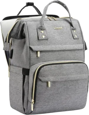 LOVEVOOK Laptop Backpack for Women, 15.6 Inch Travel Backpack with Laptop Compartment, Water Resistant Work Backpack for Teacher Nurse Doctor, Anti-theft Computer Bag with Charger, Grey