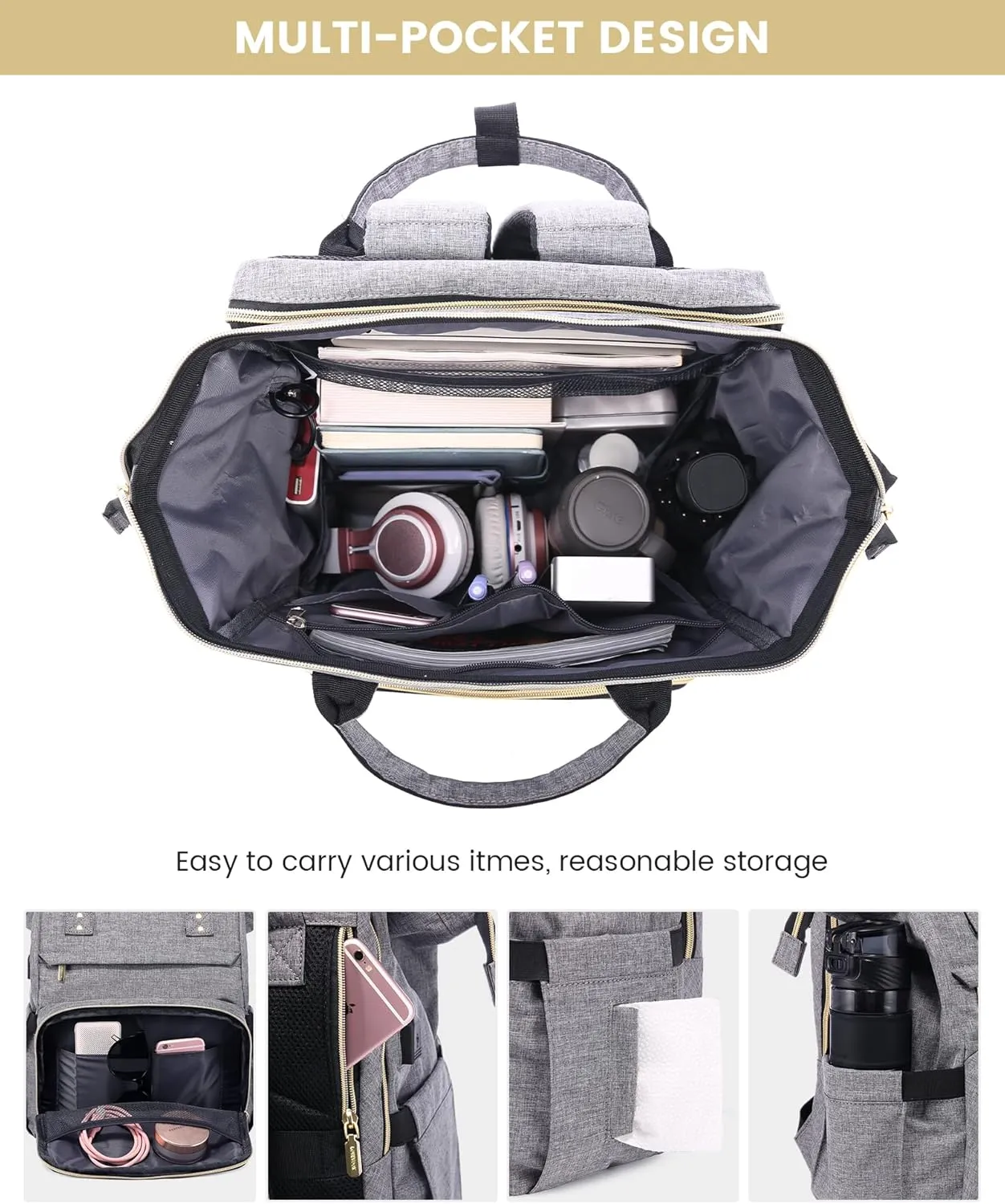 LOVEVOOK Laptop Backpack for Women, 15.6 Inch Travel Backpack with Laptop Compartment, Water Resistant Work Backpack for Teacher Nurse Doctor, Anti-theft Computer Bag with Charger, Grey