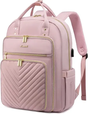 LOVEVOOK Laptop Backpack for Women, Water Resistant Travel Work Backpacks Purse Stylish Business Teacher Nurse Computer Bag with USB Charging Port,Pink