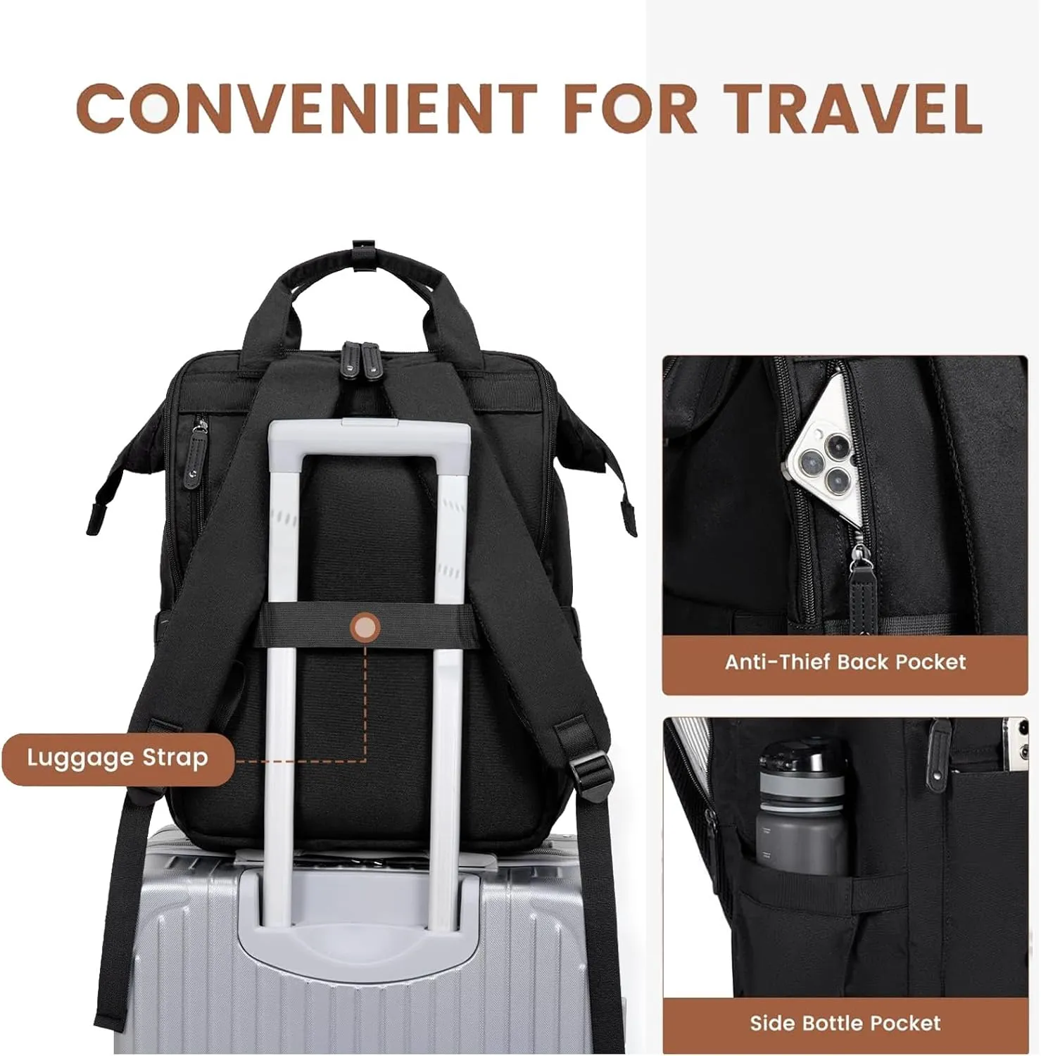 LOVEVOOK Laptop Backpack, Travel Bag with 17.3 inch Laptop Compartment, Water Resistant Teacher Nurse Doctor Work Bag, Anti-theft Daypack, Black