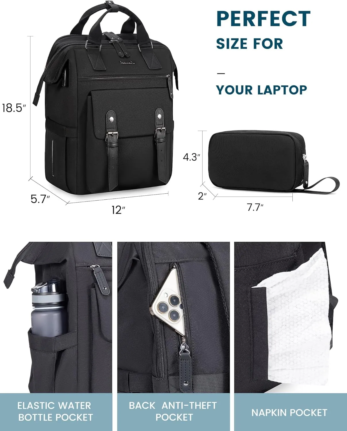 LOVEVOOK Laptop Backpack Women, Nurse Bags Teacher Work Backpack with Laptop Compartment, Water Resistant Computer Backpack Purse for Women College Business Travel Laptop Backpack, 15.6 Inch, Upgraded