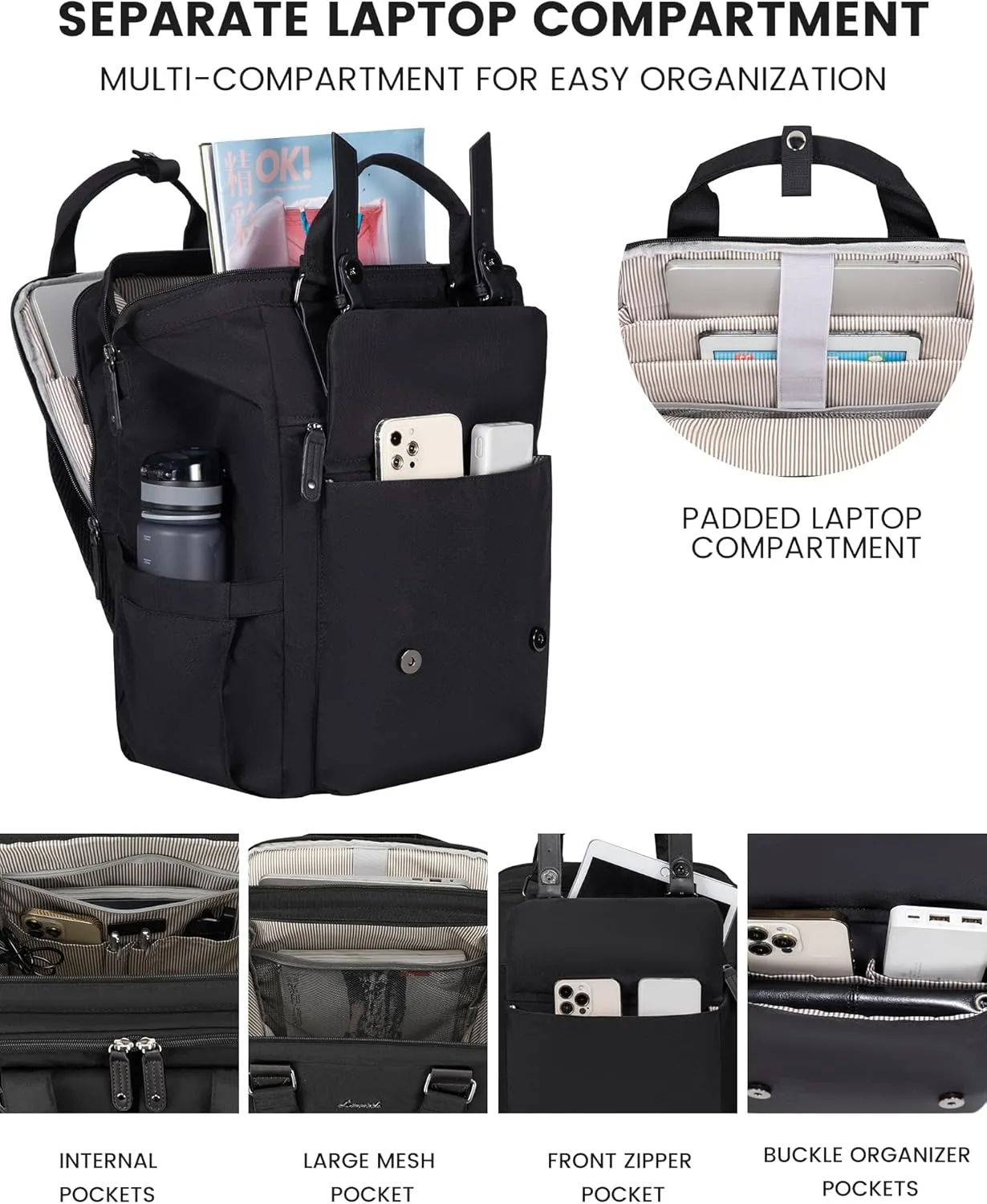 LOVEVOOK Laptop Backpack Women, Nurse Bags Teacher Work Backpack with Laptop Compartment, Water Resistant Computer Backpack Purse for Women College Business Travel Laptop Backpack, 15.6 Inch, Upgraded