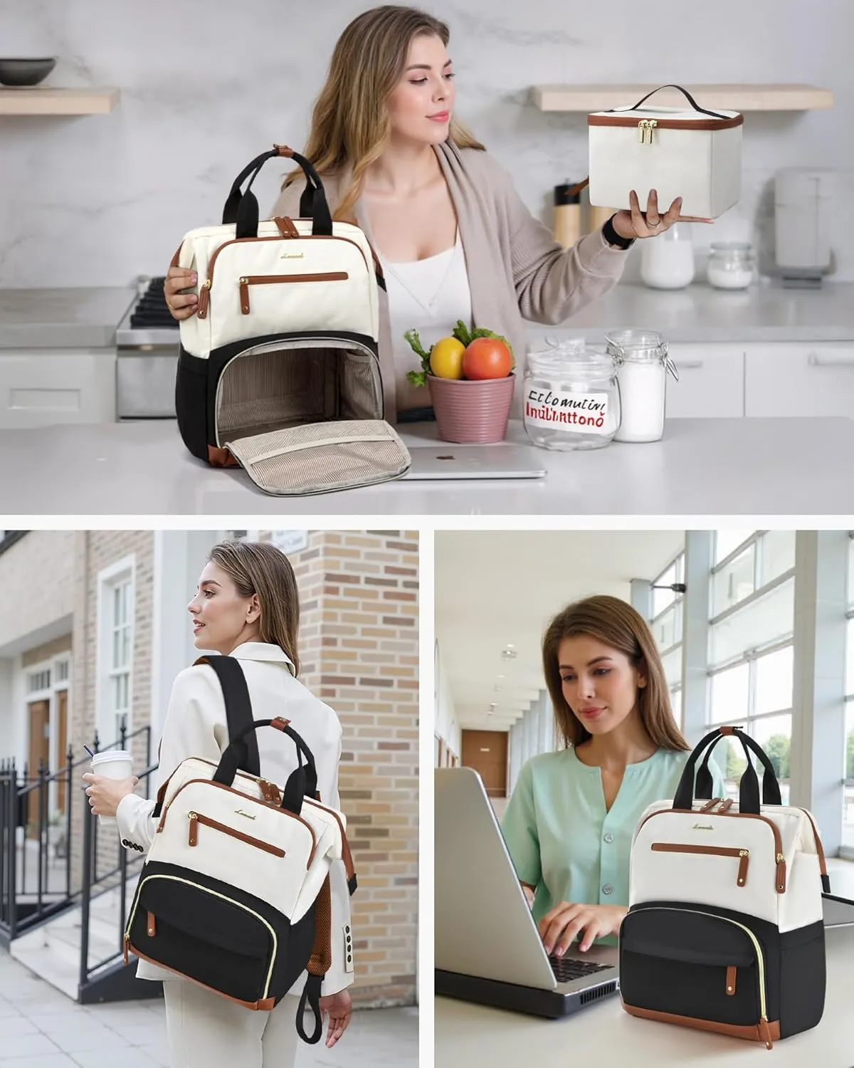 LOVEVOOK Lunch Backpack for Women, 17 Inch Laptop Bag with Insulated Cooler Lunch Box, Work Backpack for Teacher Nurse, Travel Backpack Lunch Bag for Camping Picnic Daily Use