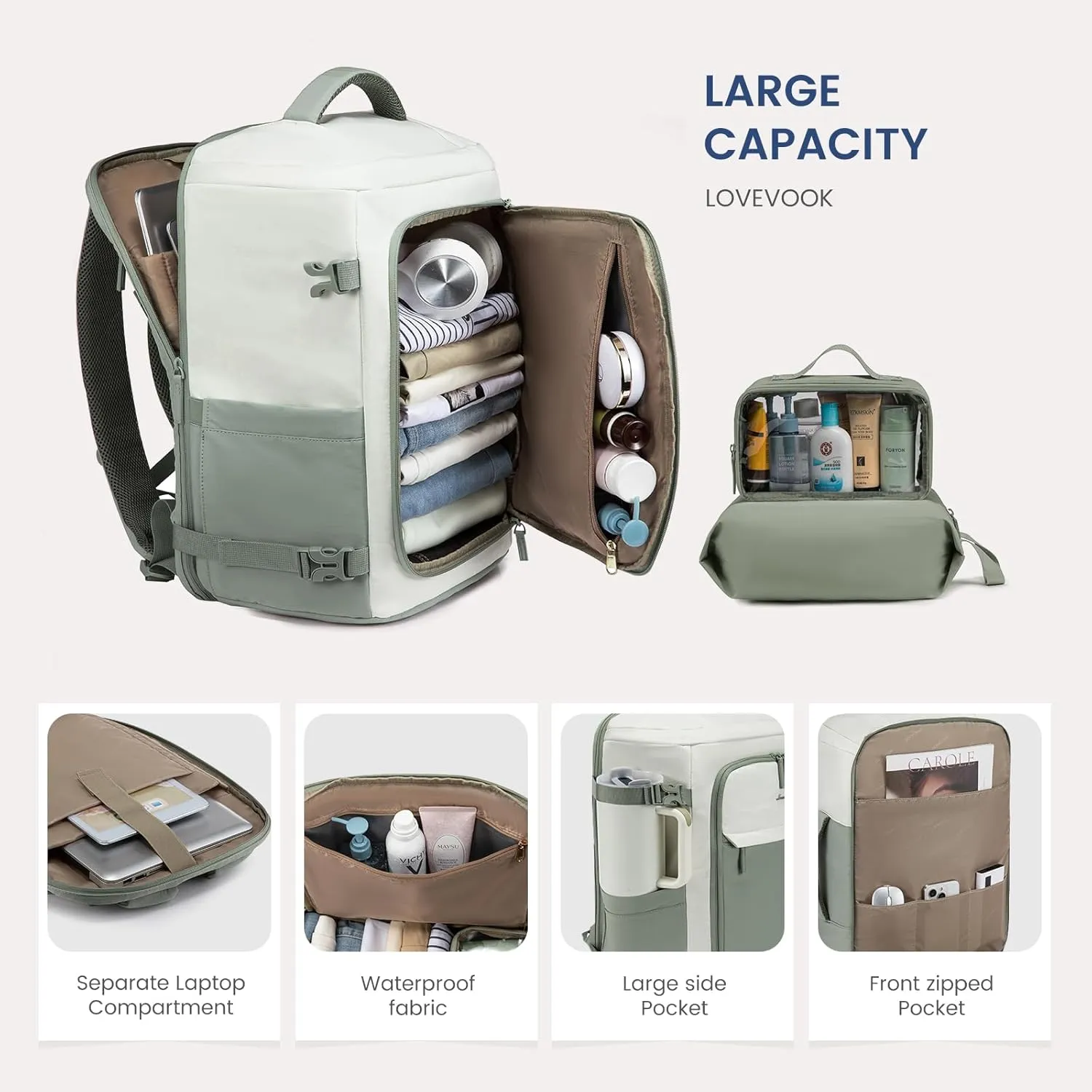 LOVEVOOK Travel Backpack for Women 17.3 Inch Carry On Backpack for Traveling on Airplane, Water Resistant Computer Backpack Luggage, Lightweight Business Rucksack as Personal Item Travel Bag