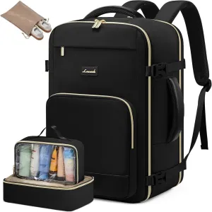 LOVEVOOK Travel Backpack for Women 50L Carry On Backpack Flight Approved,TSA Personal Item Travel Bag Fits 18" Laptop with 3 Packing Cubes,Large Waterproof Weekender Daypack,Black