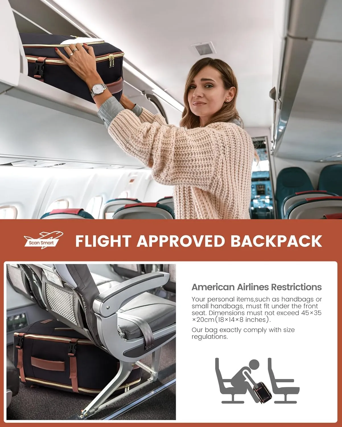 LOVEVOOK Travel Backpack for Women, 50L Carry on Backpack for Airplanes, Large TSA Personal Item Travel Bag Fits 17.3" Laptop, Water-Resistant Business Weekender Back Pack, 4Pcs