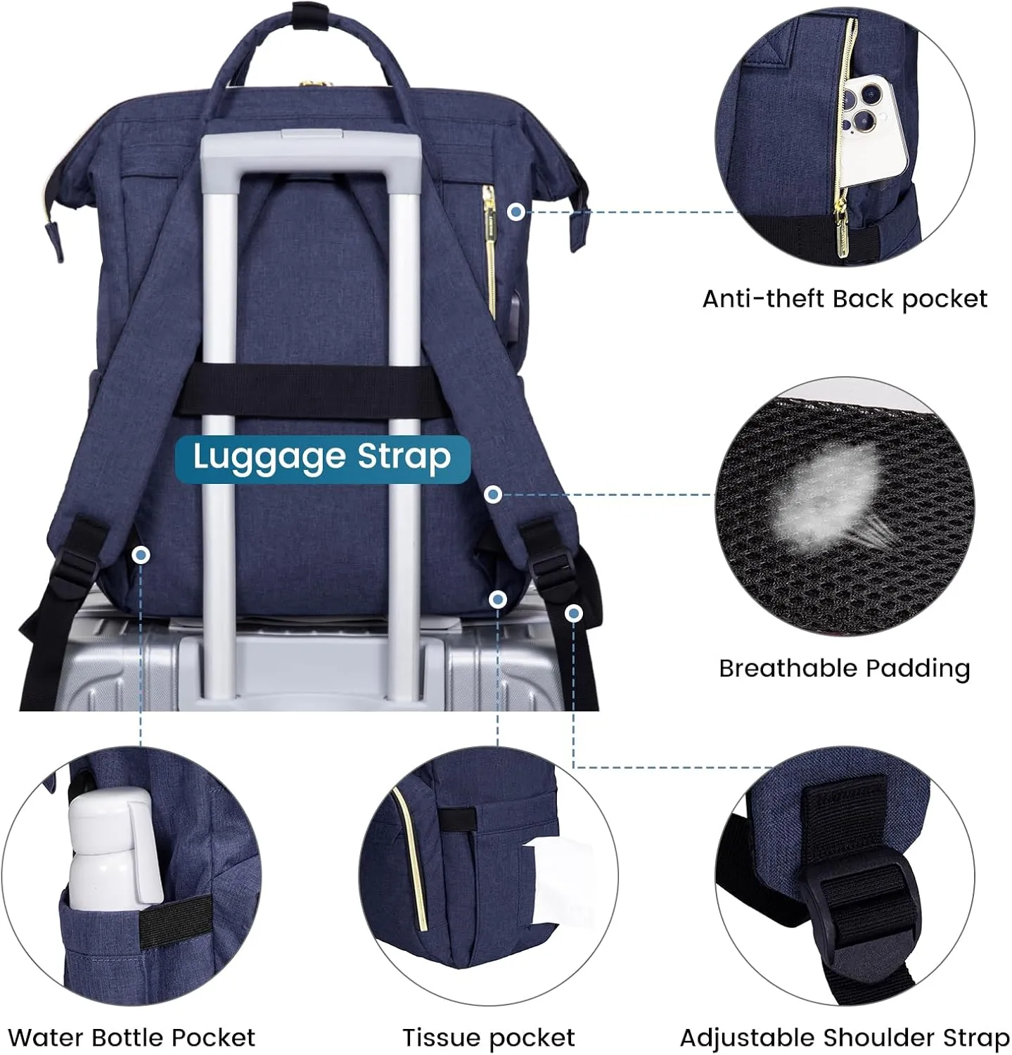 LOVEVOOK Travel Laptop Backpack, Water Resistant Nurse Backpack with Stethoscope Case, Durable Anti Theft College Computer Bag for Men & Women Fits 15.6