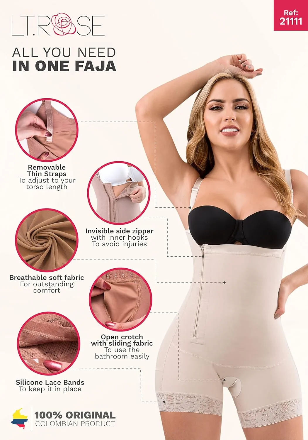 LT.ROSE Fajas Postparto Colombianas Tummy Control Shapewear for Women