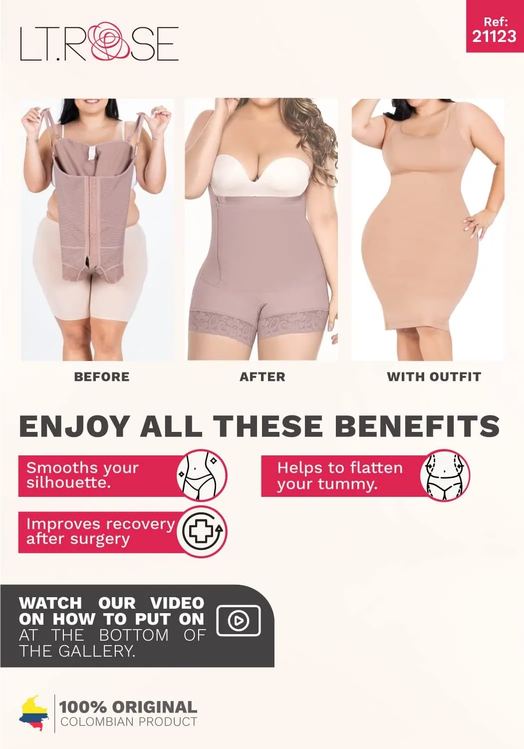 LT.ROSE Fajas Postparto Colombianas Tummy Control Shapewear for Women