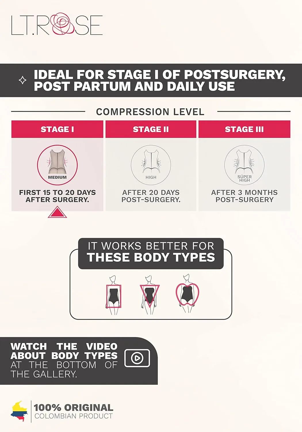 LT.ROSE Fajas Postparto Colombianas Tummy Control Shapewear for Women