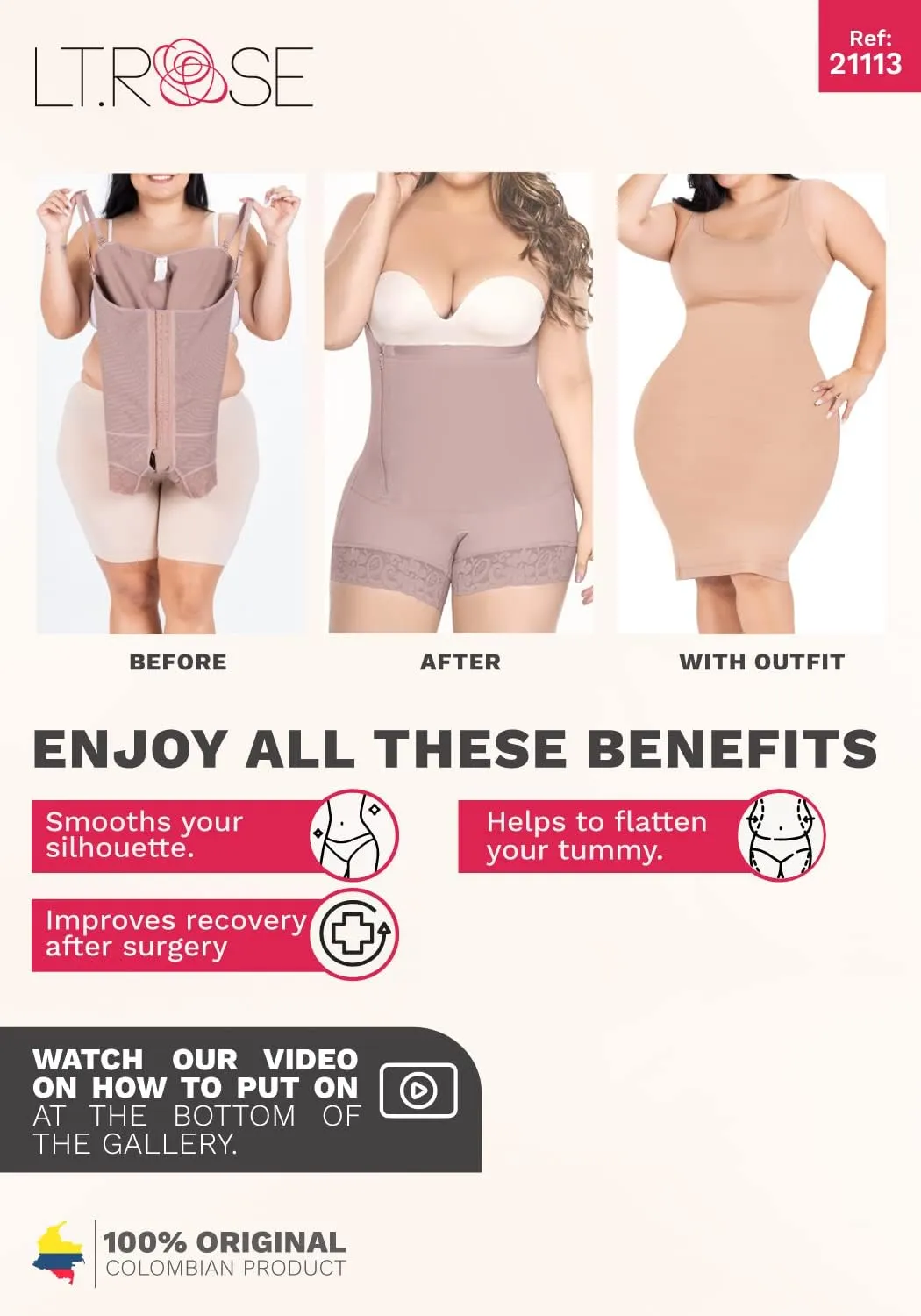 LT.ROSE Fajas Postparto Colombianas Tummy Control Shapewear for Women