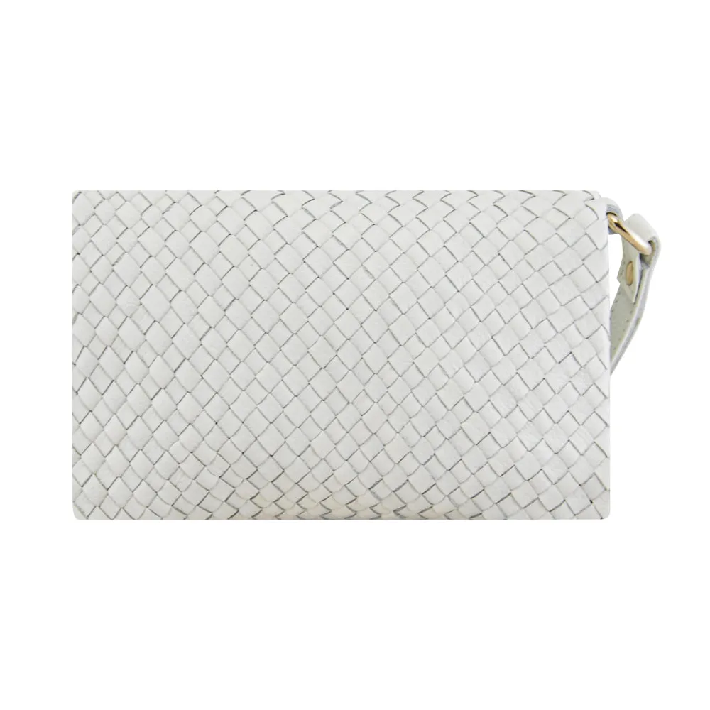 Luna Weave Leather Clutch | White