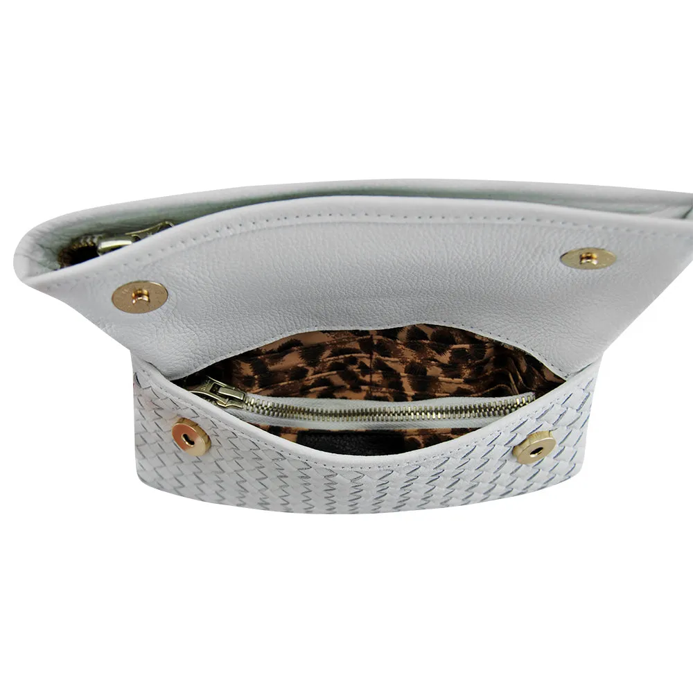 Luna Weave Leather Clutch | White