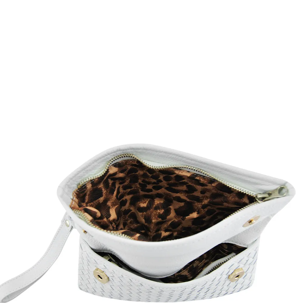 Luna Weave Leather Clutch | White
