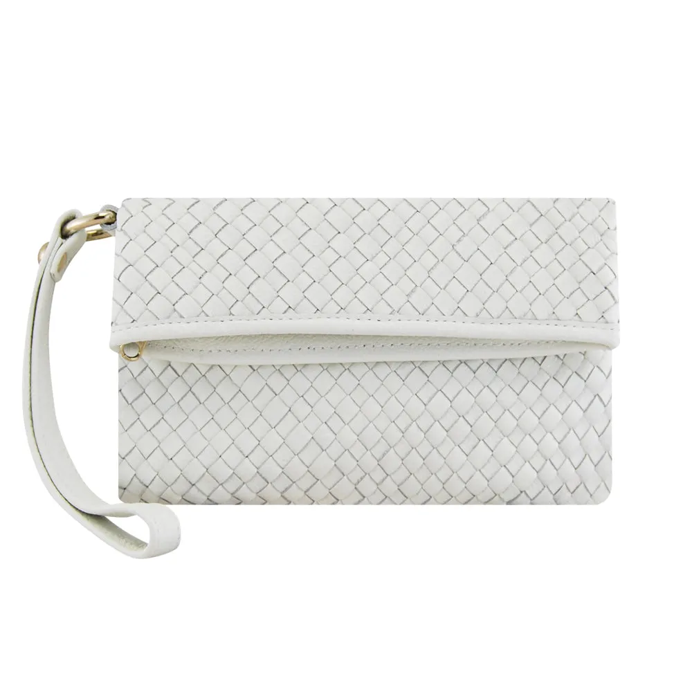 Luna Weave Leather Clutch | White