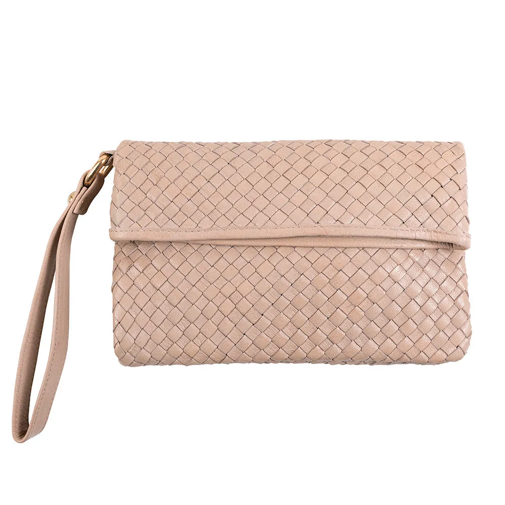 Luna Weave Leather Clutch | White