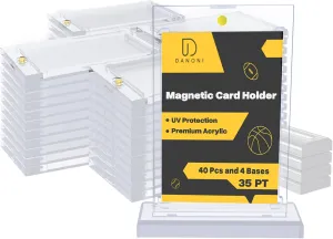 Magnetic Card Holder for Trading Card 40 Pack，35 PT Baseball Card Protector, Collectible Card Holder with 4 Card Stands, Acrylic Collectible Trading Card Protective Sleeves for Sports Cards