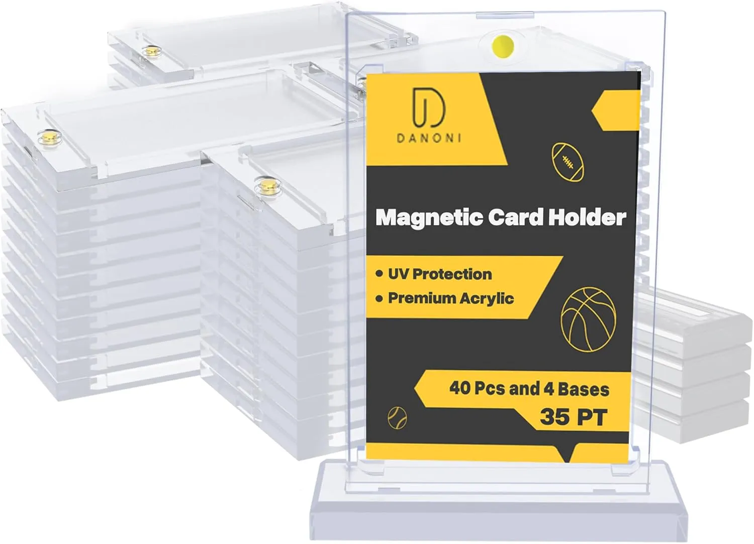 Magnetic Card Holder for Trading Card 40 Pack，35 PT Baseball Card Protector, Collectible Card Holder with 4 Card Stands, Acrylic Collectible Trading Card Protective Sleeves for Sports Cards