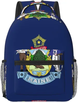 Maine State Flag Print Laptop Backpack, Water Resistant Travel Backpack Carry On Flight Approved, Aesthetic Bookbag
