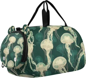 Many Jellyfish Duffle Bag for Toddler Girls Boys, Sports Gym Bag with Shoe Compartments, Kids Travel Overnight Weekender Shoulder Bag