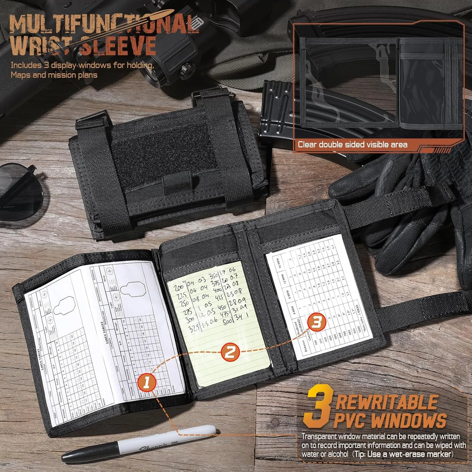 Map Case Tactical Arm Sleeve QB Wristband Map Pouch Tactical Armband Sleeve Military Arm Wrist Pouch Document DOPE Card Holder for Shooting Rescue Field Measurement, Include Flag Patch