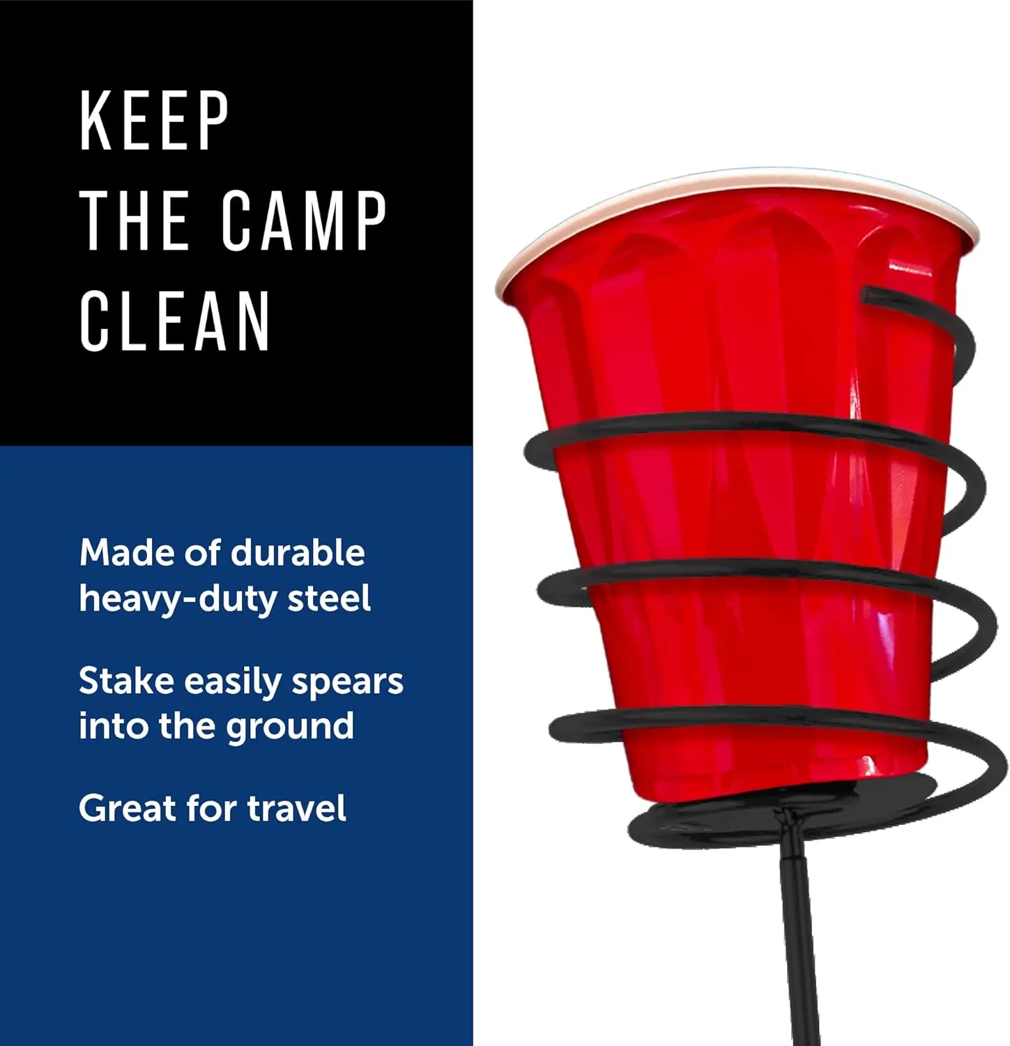 Maplefield Stick & Sip - Metal Lawn & Yard Drink Holder Stakes for Bottles, Cans, and Cups - Drink Holders - Beach, Campsites & More (Black, 4 Pack)