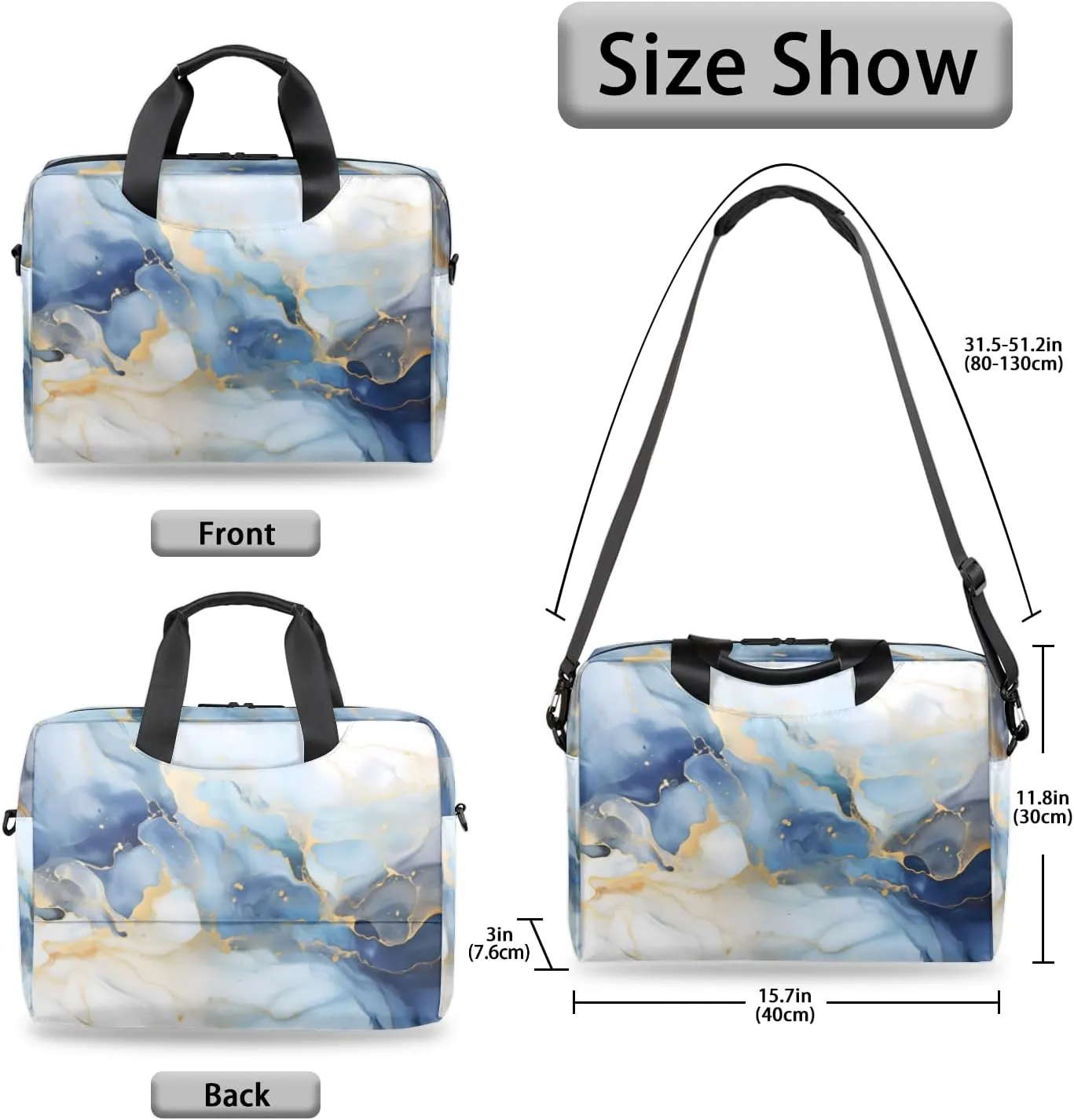 Marble Laptop Sleeve Case 14 15 15.6 inch, Marble Laptop Briefcase Shoulder Bag Waterproof Travel Computer Cover Carrying Bags