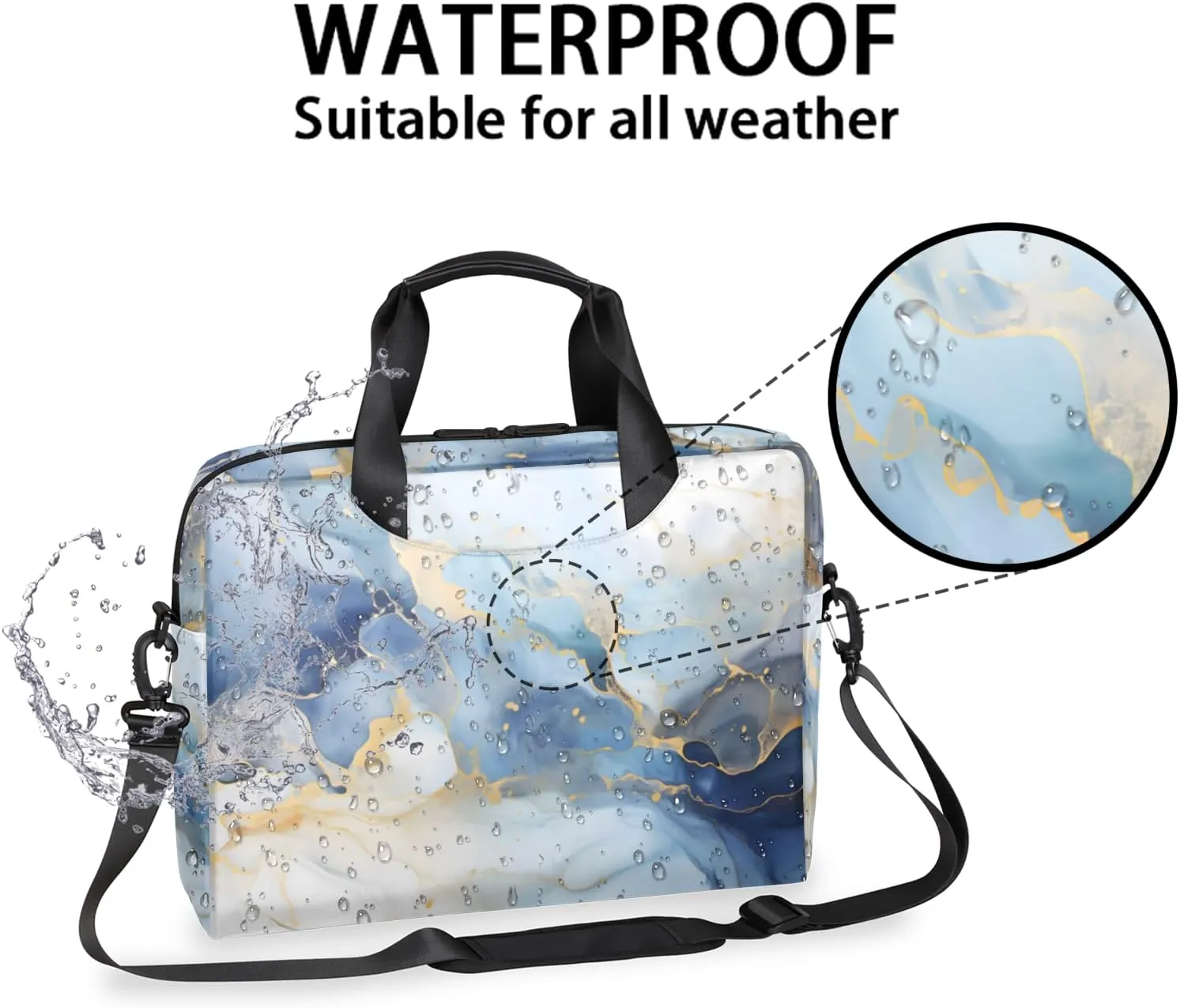 Marble Laptop Sleeve Case 14 15 15.6 inch, Marble Laptop Briefcase Shoulder Bag Waterproof Travel Computer Cover Carrying Bags