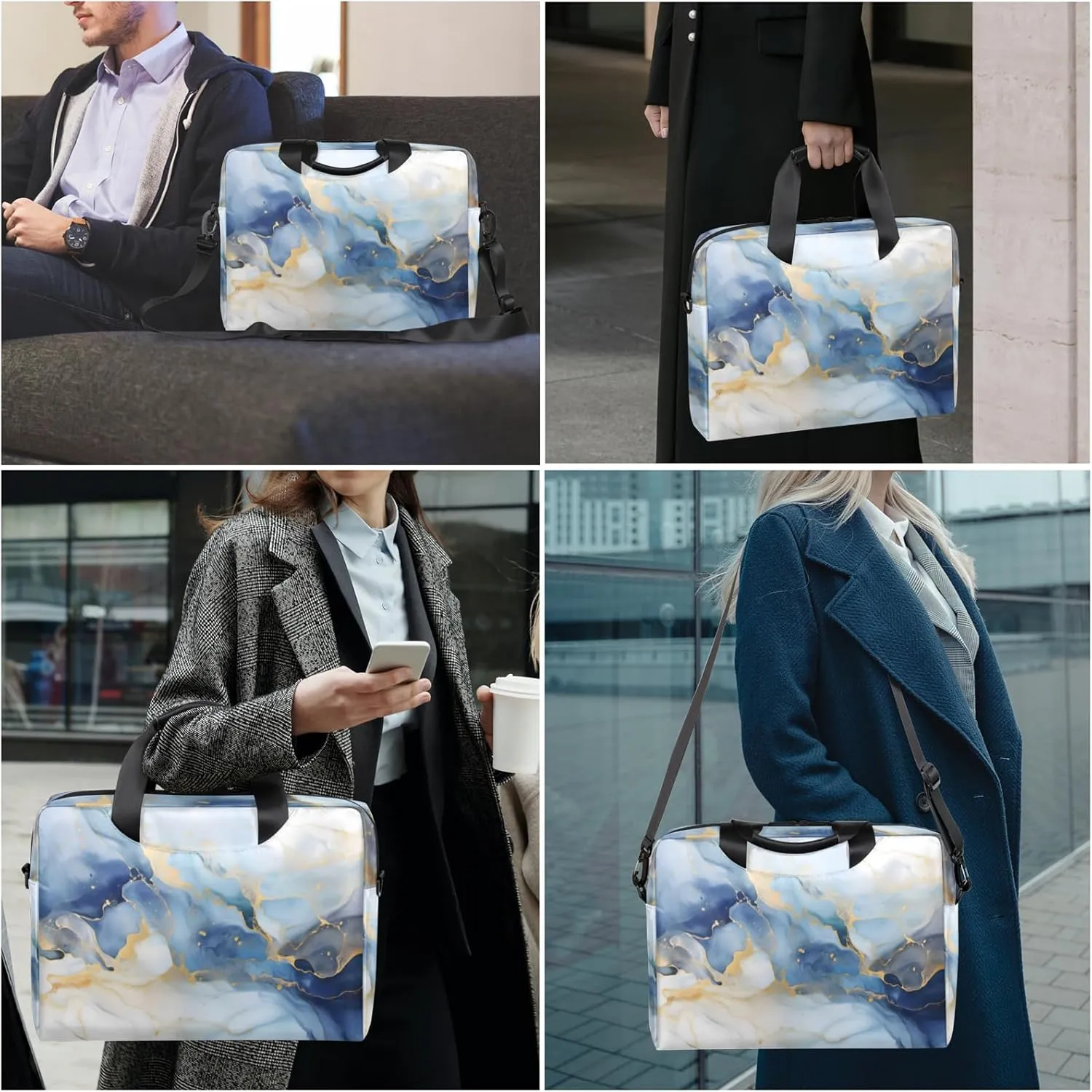 Marble Laptop Sleeve Case 14 15 15.6 inch, Marble Laptop Briefcase Shoulder Bag Waterproof Travel Computer Cover Carrying Bags