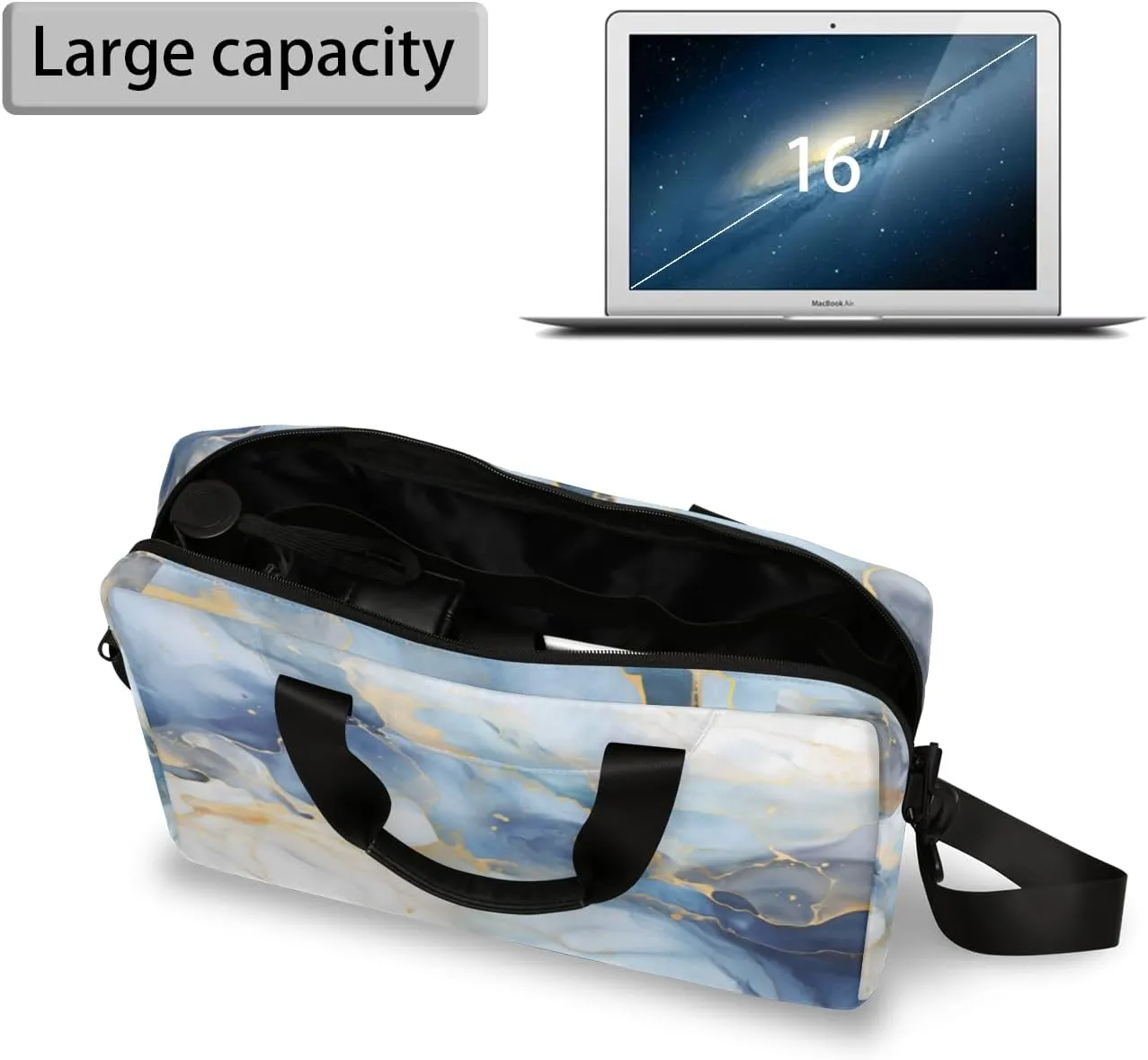 Marble Laptop Sleeve Case 14 15 15.6 inch, Marble Laptop Briefcase Shoulder Bag Waterproof Travel Computer Cover Carrying Bags