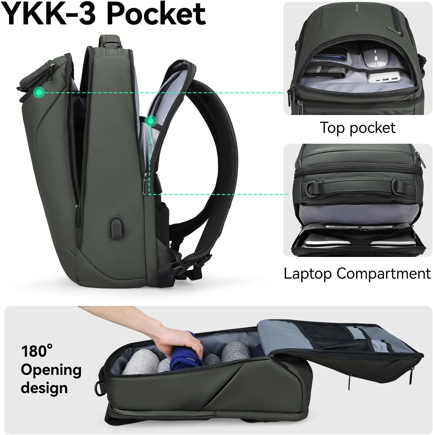 MARK RYDEN Business Backpack for Men, Waterproof High Tech Backpack with Sport Car Shape Design and USB Charging Port, Travel Laptop Backpack Fits 17.3 Inch Notebook