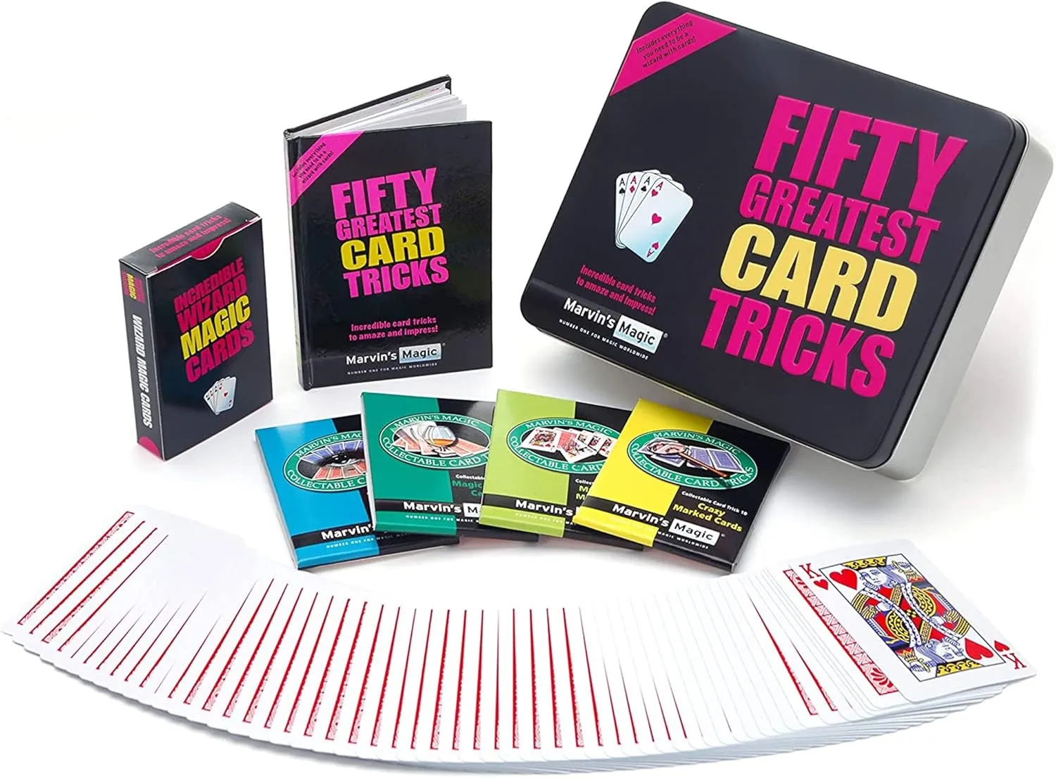 Marvin's Magic - Fifty Greatest Card Tricks Set - Magic Kit, Tricks for Adults - with Mind Reading and Cards, Close up - Comes in Gift Set Tin - for Ages 8, 9, 10 