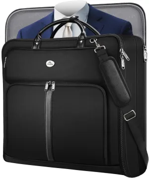 MATEIN Mens Garment Bags for travel, Large Travel Suit Bag Up to 7 Suits with Strap, Wrinkle Free Carry On Garments Bag for Hanging Clothes, Business Suitcase Luggage Bag Fit 17.3 Inch Laptop, Black
