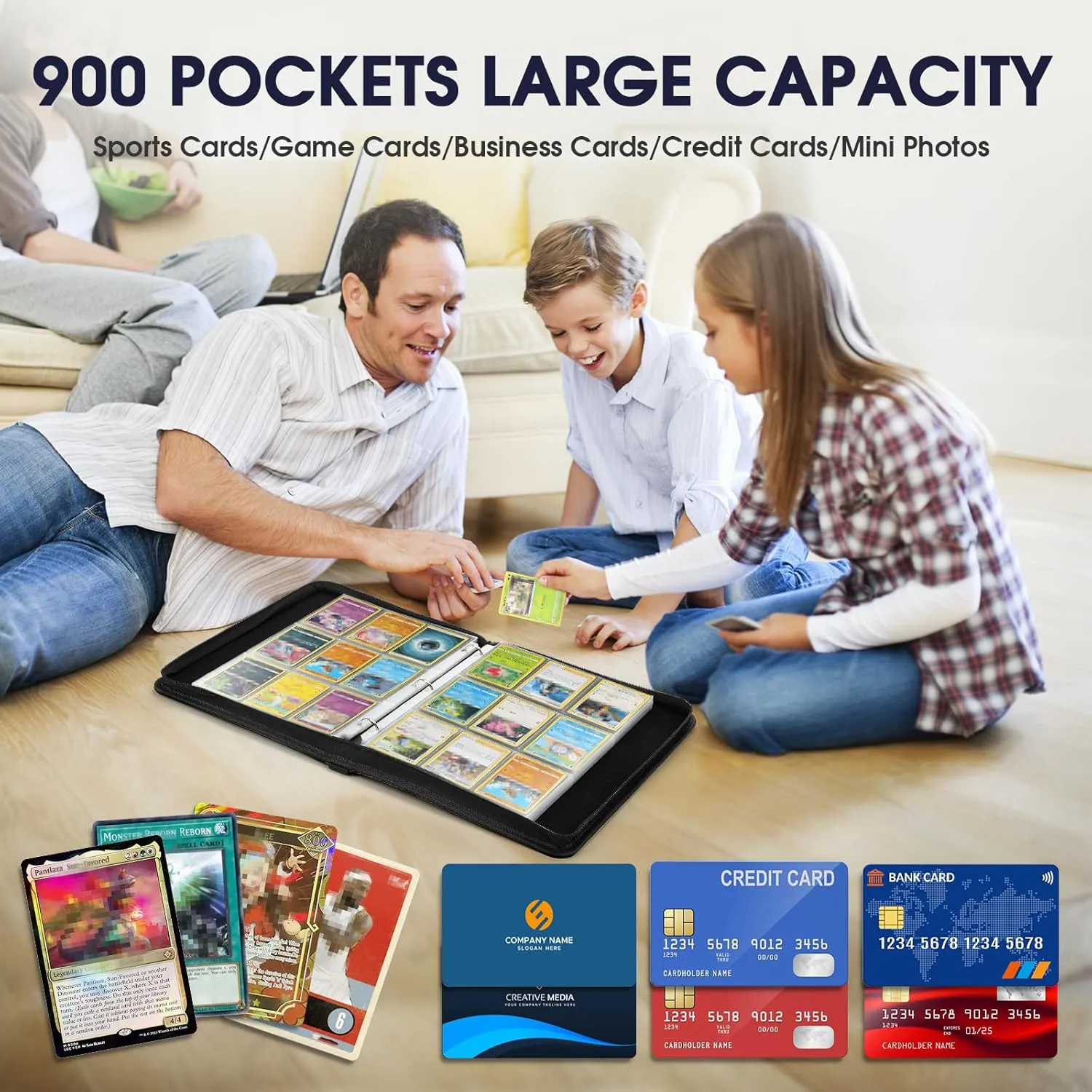 MaxGear 9 Pocket Trading Card Binder, 900 Cards Capacity, Double-Sided with Zipper, 50 Removable Sleeves, Ideal for MTG, TCG, Yu-Gi-Oh!, and Sports Cards