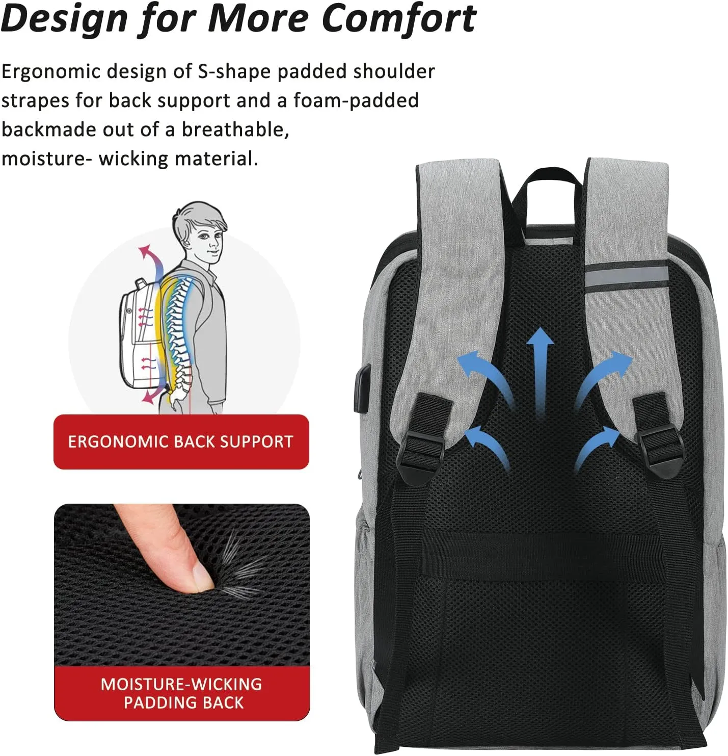 MAXTOP Deep Storage Laptop Backpack with USB Charging Port[Water Resistant] College Computer Bookbag Fits 16 Inch Laptop