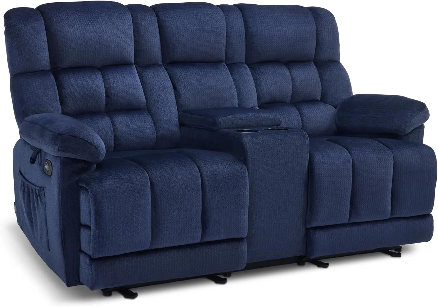 MCombo Fabric Power Loveseat Recliner with Console, Electric Reclining Loveseat Sofa with Heat and Vibration, USB Charge Ports for Living Room RS6234 (Navy Blue)