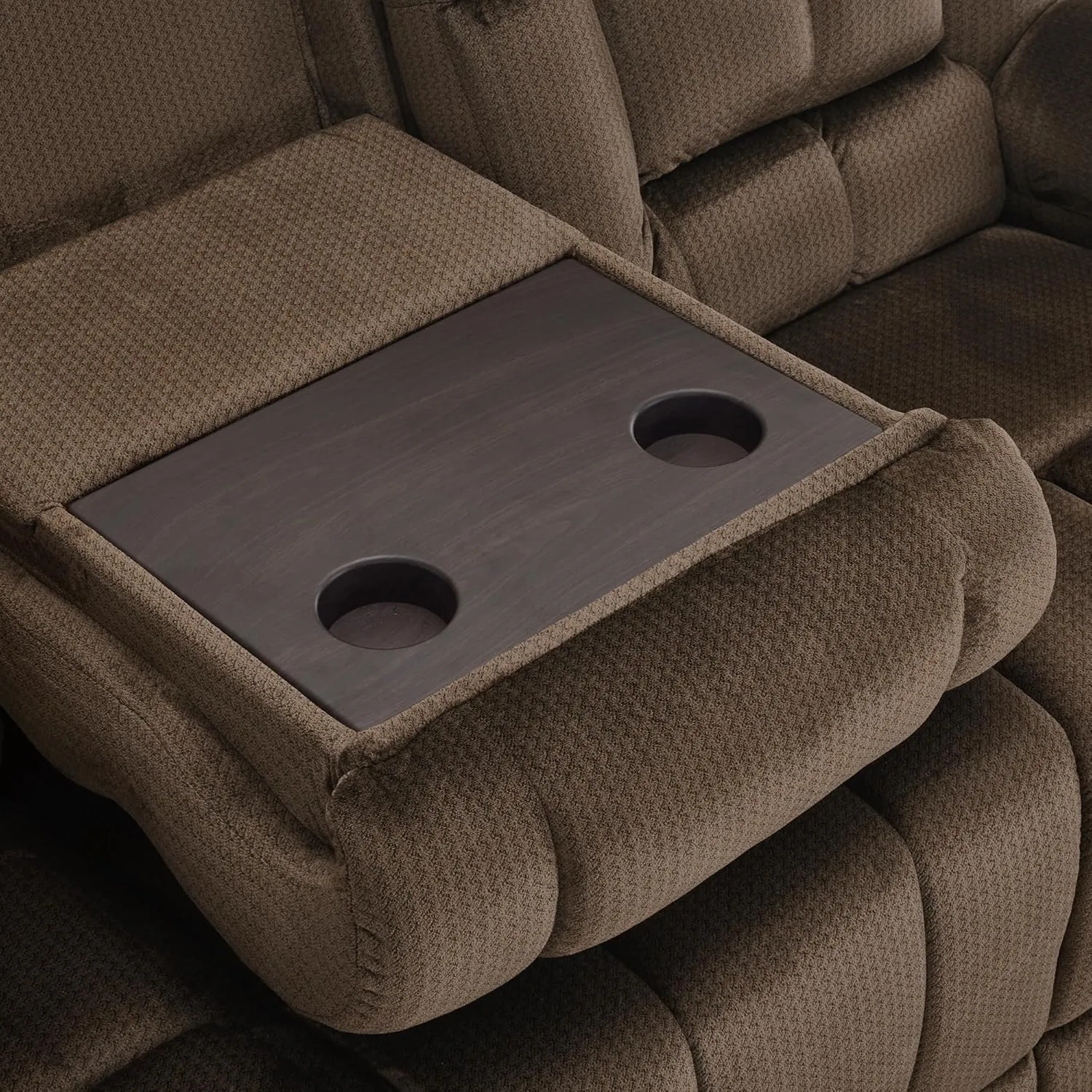 MCombo Power Reclining Sofa with Drop Down Table, Heat and Massage, USB Ports, 3 Seat Dual Recliner Couch for Living Room RS6236 (Dark Brown, Sofa with Drop Down Table)