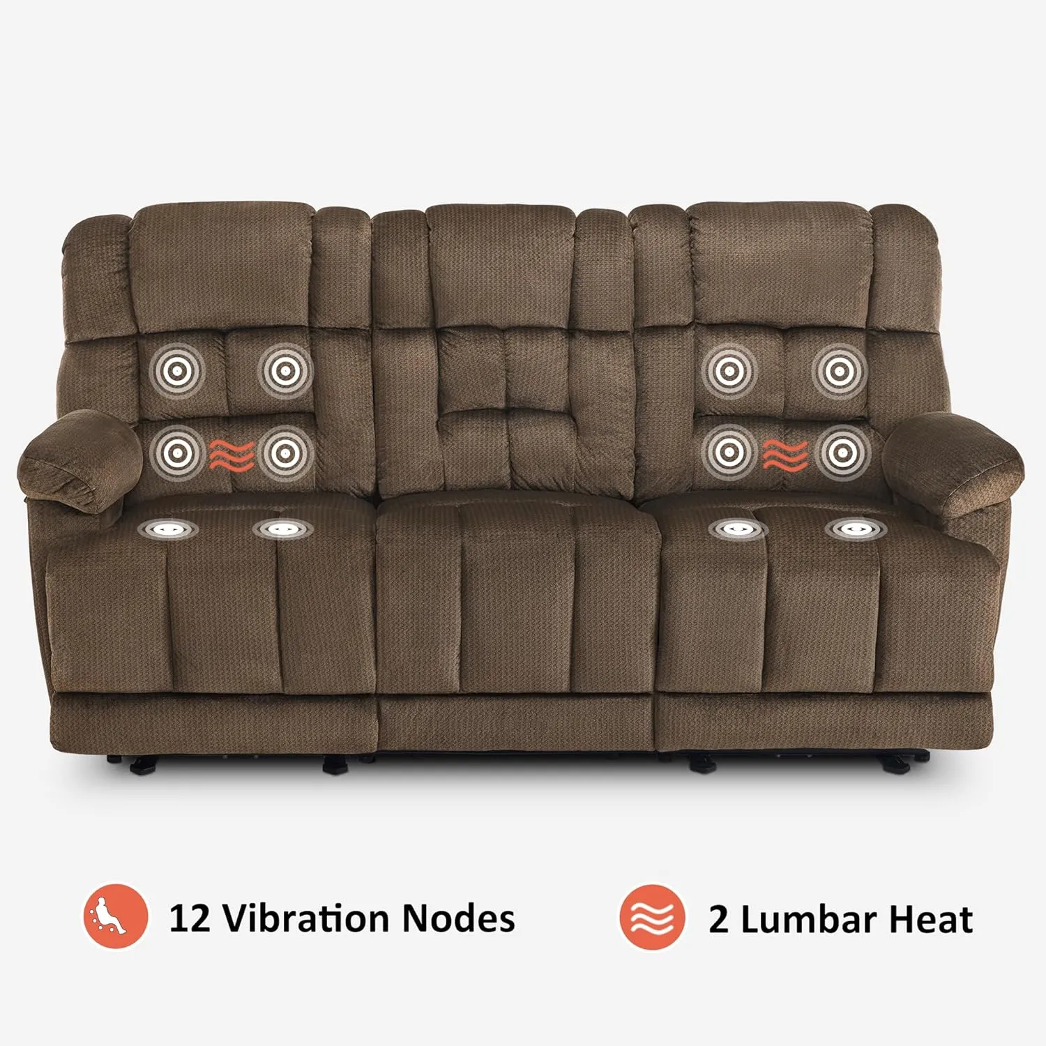 MCombo Power Reclining Sofa with Drop Down Table, Heat and Massage, USB Ports, 3 Seat Dual Recliner Couch for Living Room RS6236 (Dark Brown, Sofa with Drop Down Table)