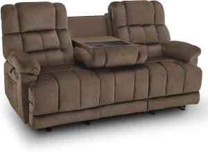 MCombo Power Reclining Sofa with Drop Down Table, Heat and Massage, USB Ports, 3 Seat Dual Recliner Couch for Living Room RS6236 (Dark Brown, Sofa with Drop Down Table)