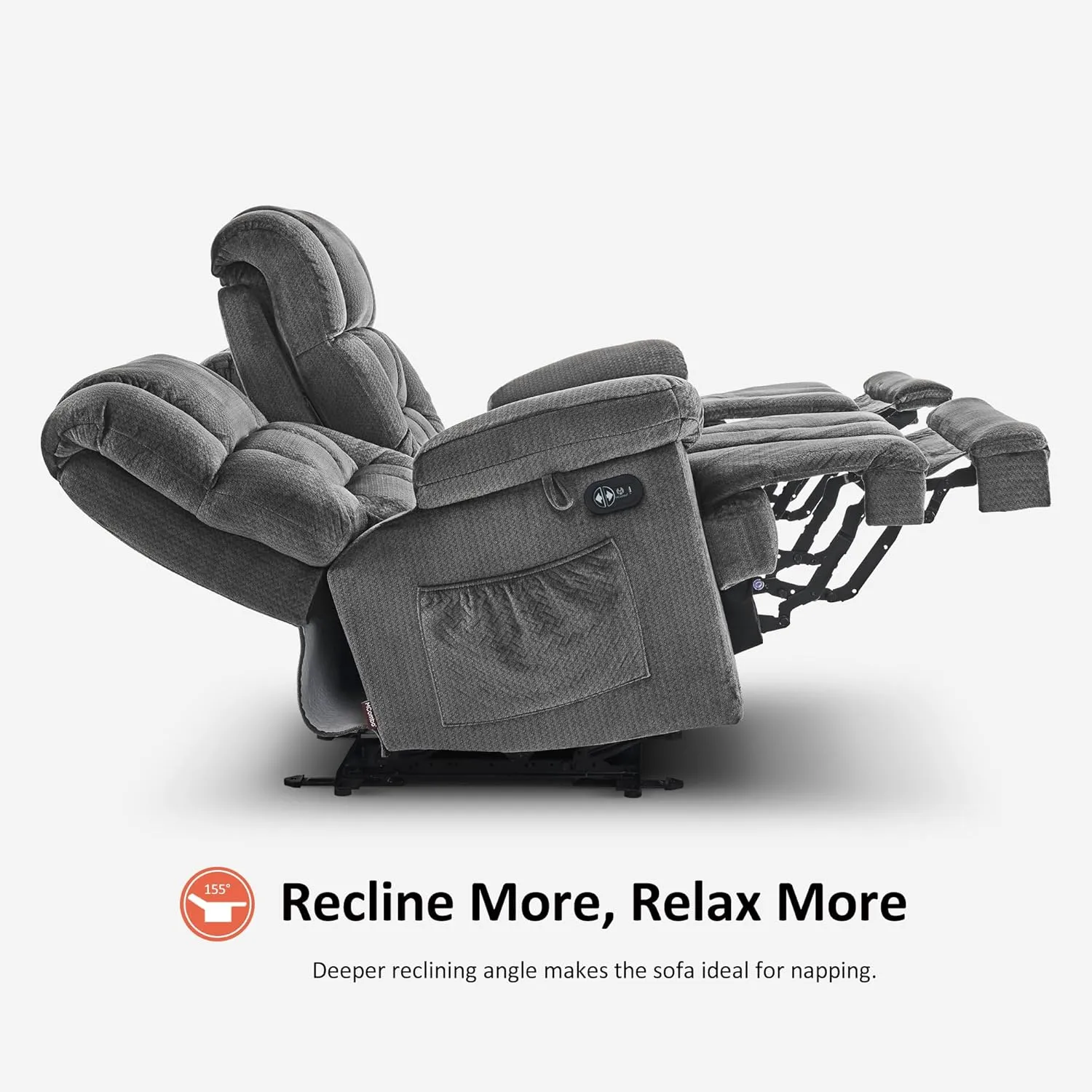 MCombo Power Reclining Sofa with Drop Down Table, Heat and Massage, USB Ports, 3 Seat Dual Recliner Couch for Living Room RS6236 (Grey, Sofa with Drop Down Table)