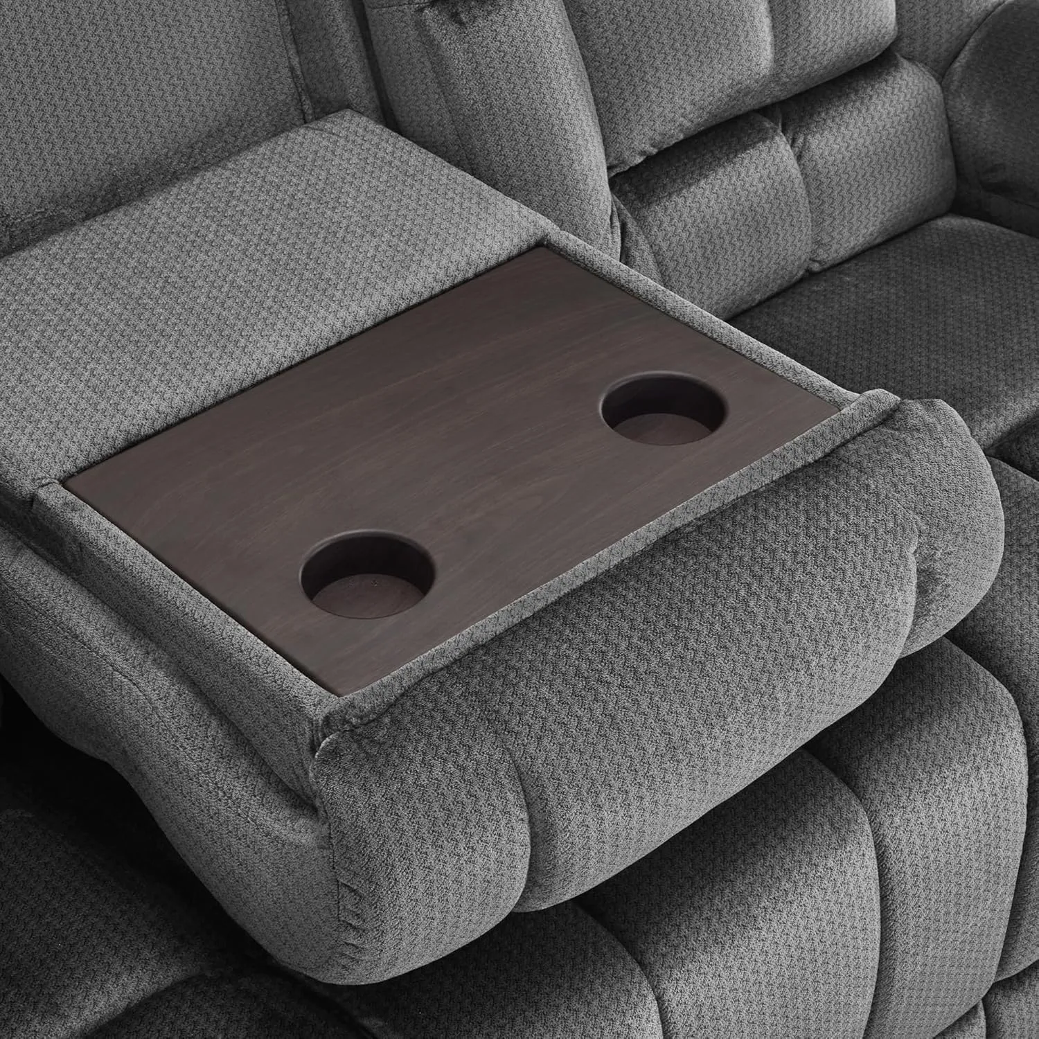 MCombo Power Reclining Sofa with Drop Down Table, Heat and Massage, USB Ports, 3 Seat Dual Recliner Couch for Living Room RS6236 (Grey, Sofa with Drop Down Table)
