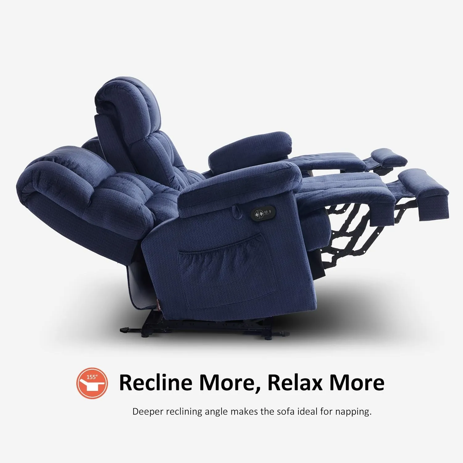 MCombo Power Reclining Sofa with Drop Down Table, Heat and Massage, USB Ports, 3 Seat Dual Recliner Couch for Living Room RS6236 (Navy Blue, Sofa with Drop Down Table)