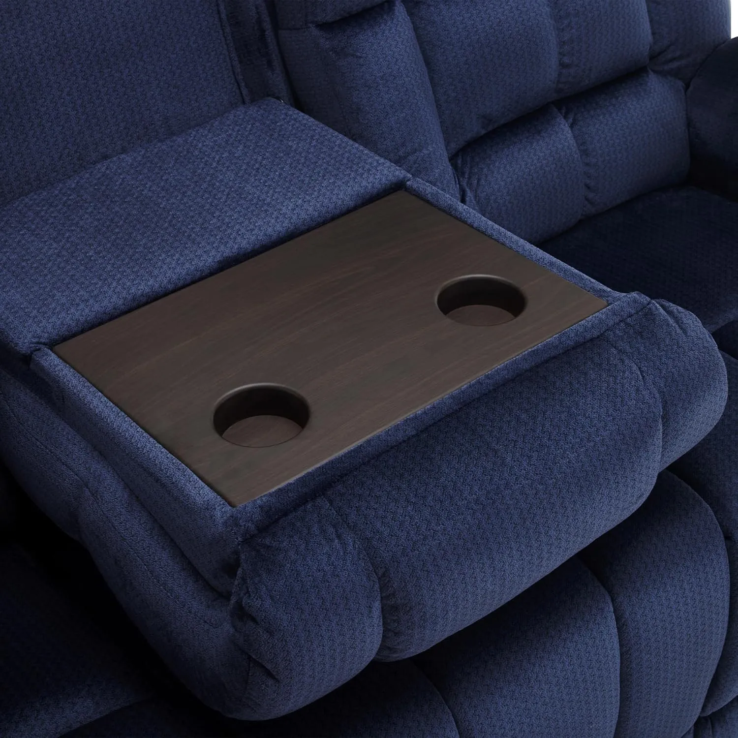 MCombo Power Reclining Sofa with Drop Down Table, Heat and Massage, USB Ports, 3 Seat Dual Recliner Couch for Living Room RS6236 (Navy Blue, Sofa with Drop Down Table)