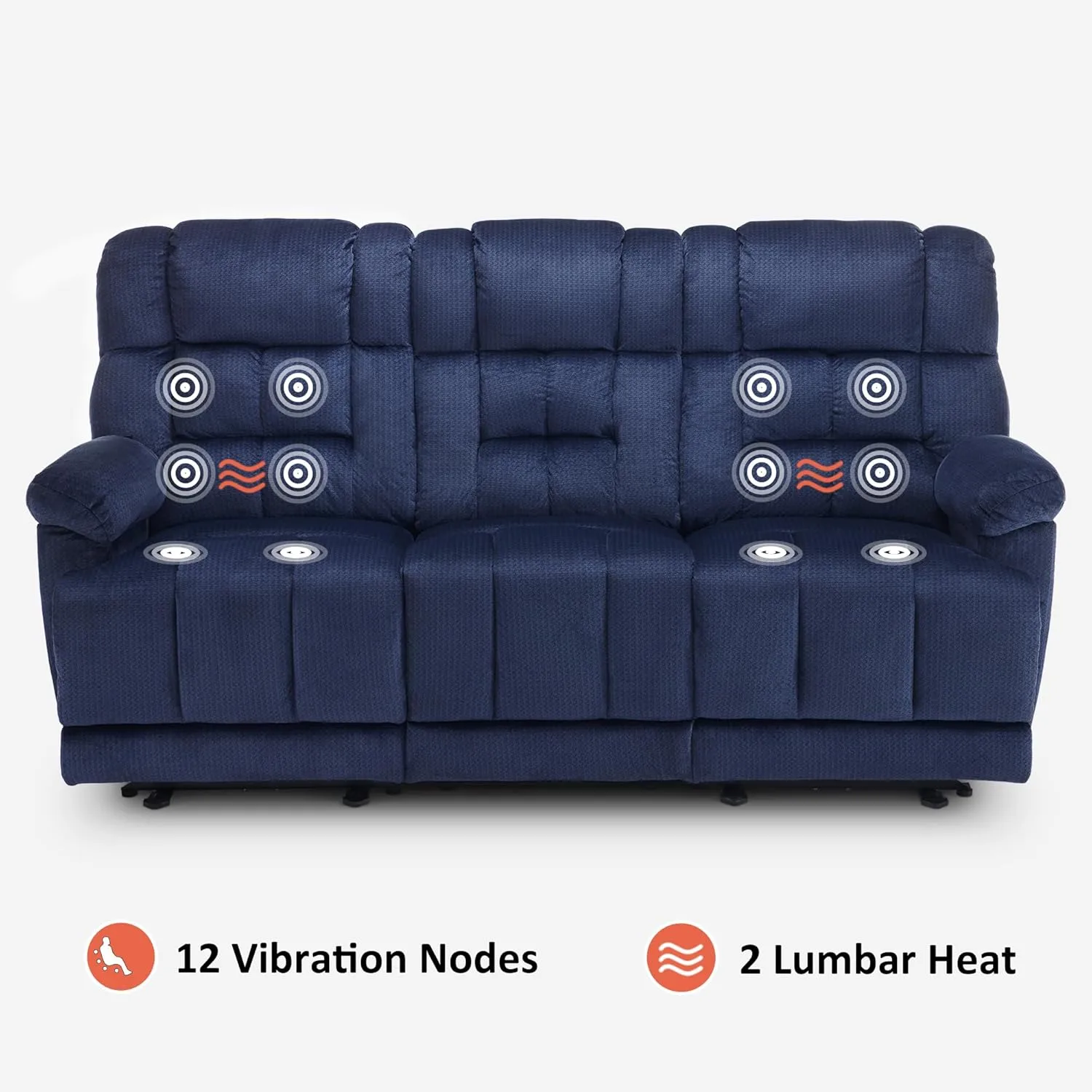 MCombo Power Reclining Sofa with Drop Down Table, Heat and Massage, USB Ports, 3 Seat Dual Recliner Couch for Living Room RS6236 (Navy Blue, Sofa with Drop Down Table)