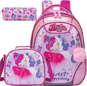 Meetbelify Backpacks for Girls School Bag Cute Girls Backpacks Ages 8-10 with Lunch Box Pencil Case Kids Bookbag Set Travel Backpack for Elementary Students Backpack to School Supplies