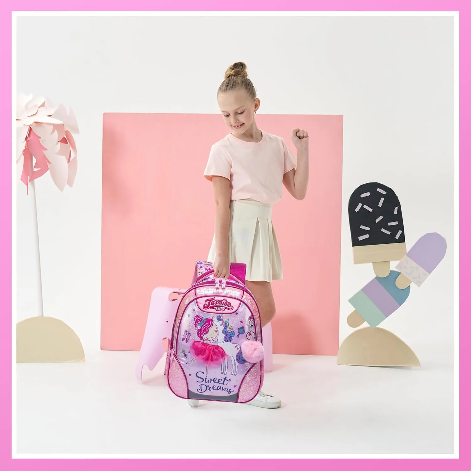 Meetbelify Backpacks for Girls School Bag Cute Girls Backpacks Ages 8-10 with Lunch Box Pencil Case Kids Bookbag Set Travel Backpack for Elementary Students Backpack to School Supplies