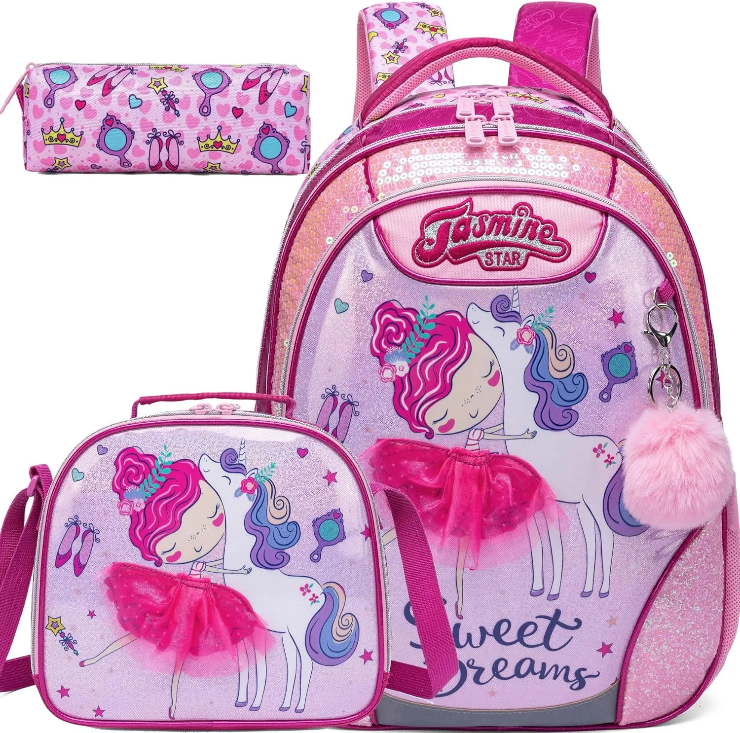 Meetbelify Backpacks for Girls School Bag Cute Girls Backpacks Ages 8-10 with Lunch Box Pencil Case Kids Bookbag Set Travel Backpack for Elementary Students Backpack to School Supplies
