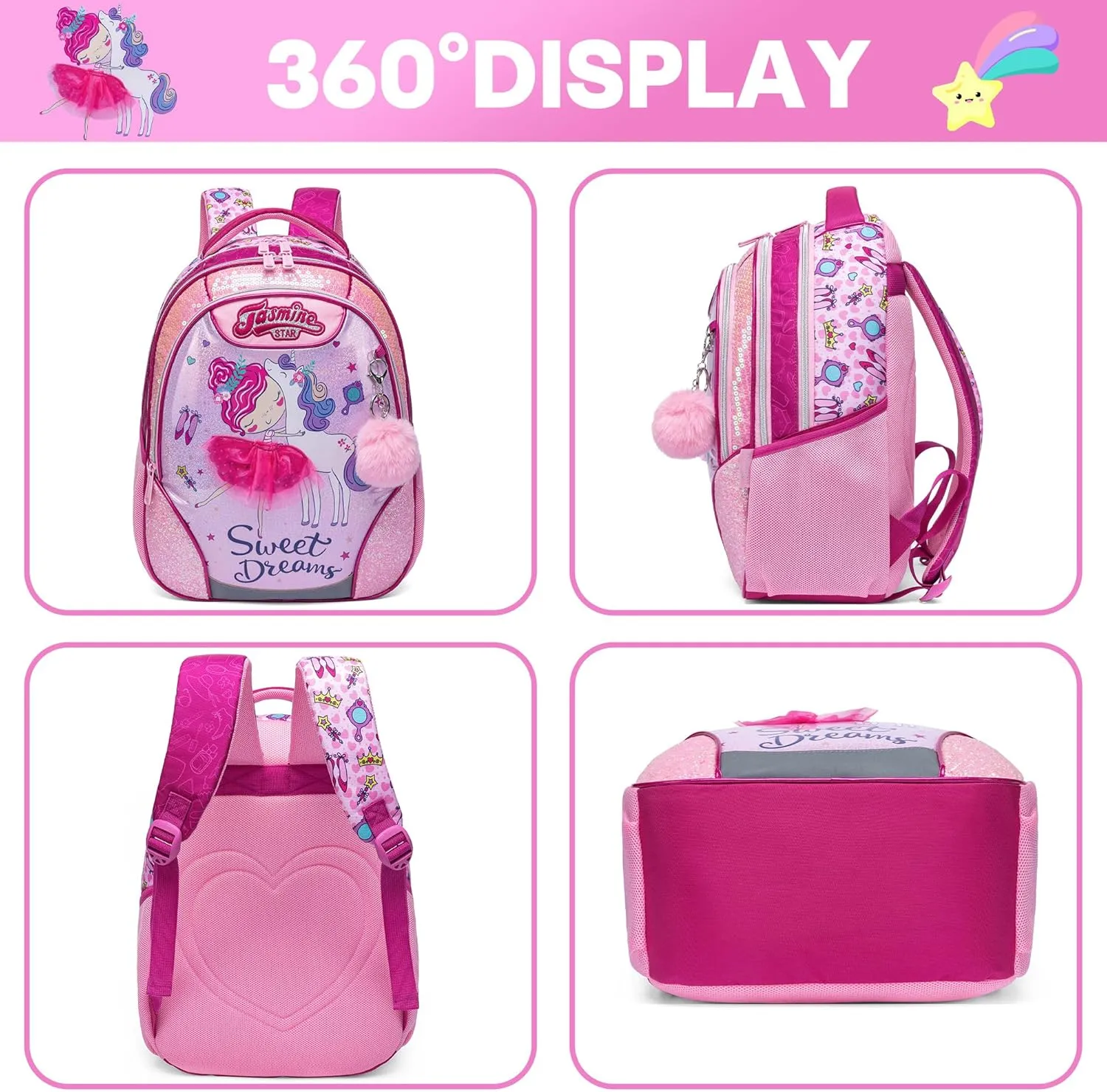 Meetbelify Backpacks for Girls School Bag Cute Girls Backpacks Ages 8-10 with Lunch Box Pencil Case Kids Bookbag Set Travel Backpack for Elementary Students Backpack to School Supplies