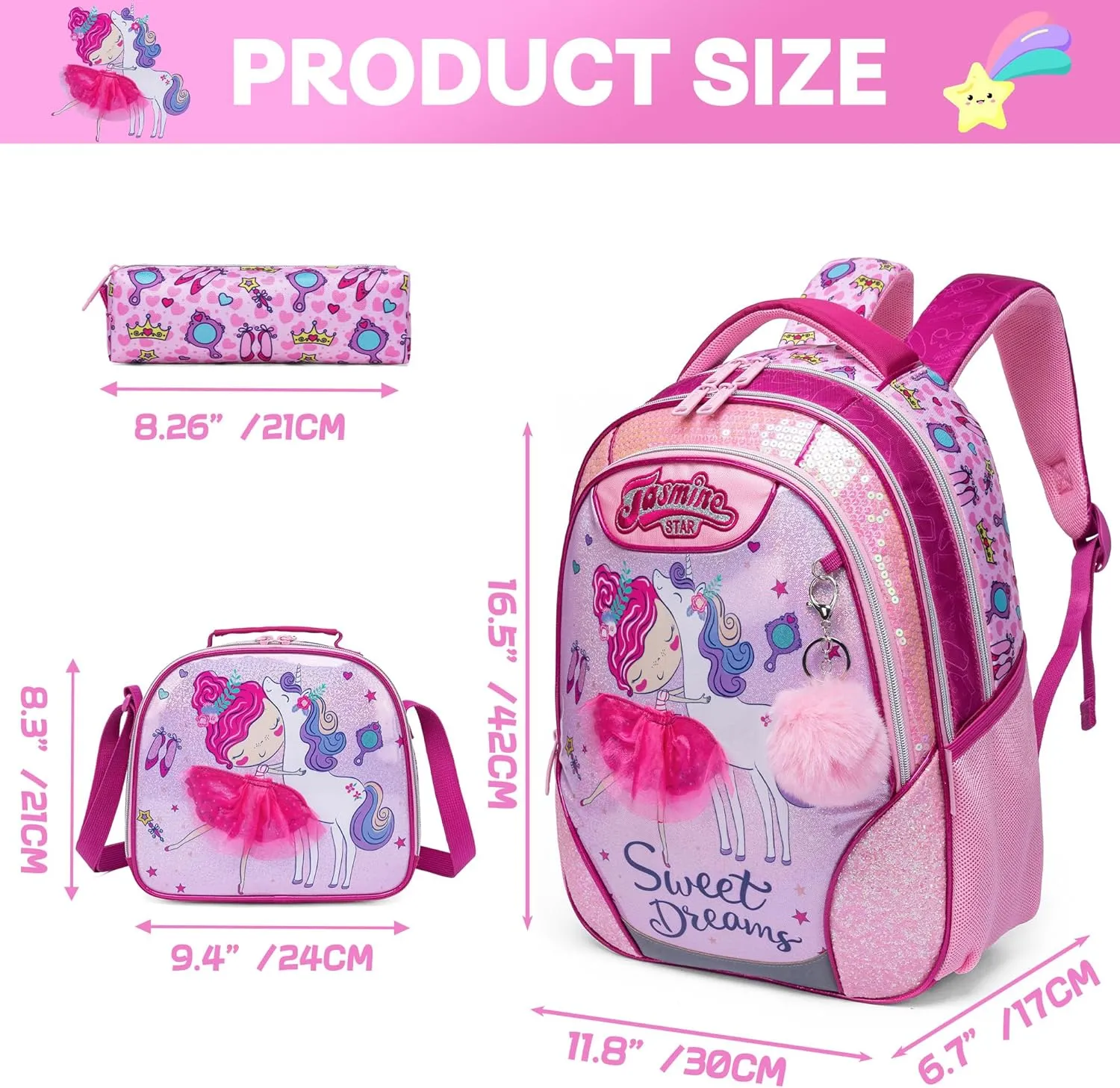 Meetbelify Backpacks for Girls School Bag Cute Girls Backpacks Ages 8-10 with Lunch Box Pencil Case Kids Bookbag Set Travel Backpack for Elementary Students Backpack to School Supplies